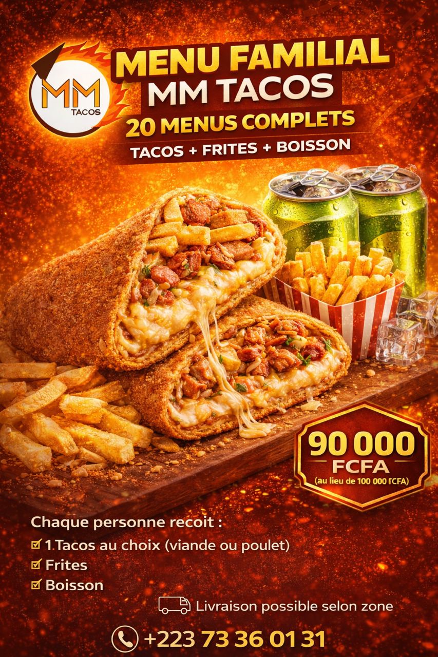 Menu Tacos Kickapoo MM Tacos - Les Meilleurs Tacos de Bamako | Magnambougou